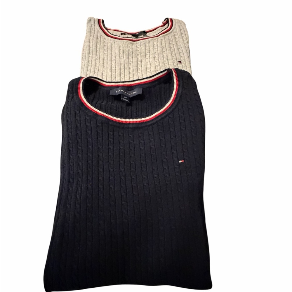 Tommy Hilfiger Cable Knit Crewneck Sweaters in Navy & Gray